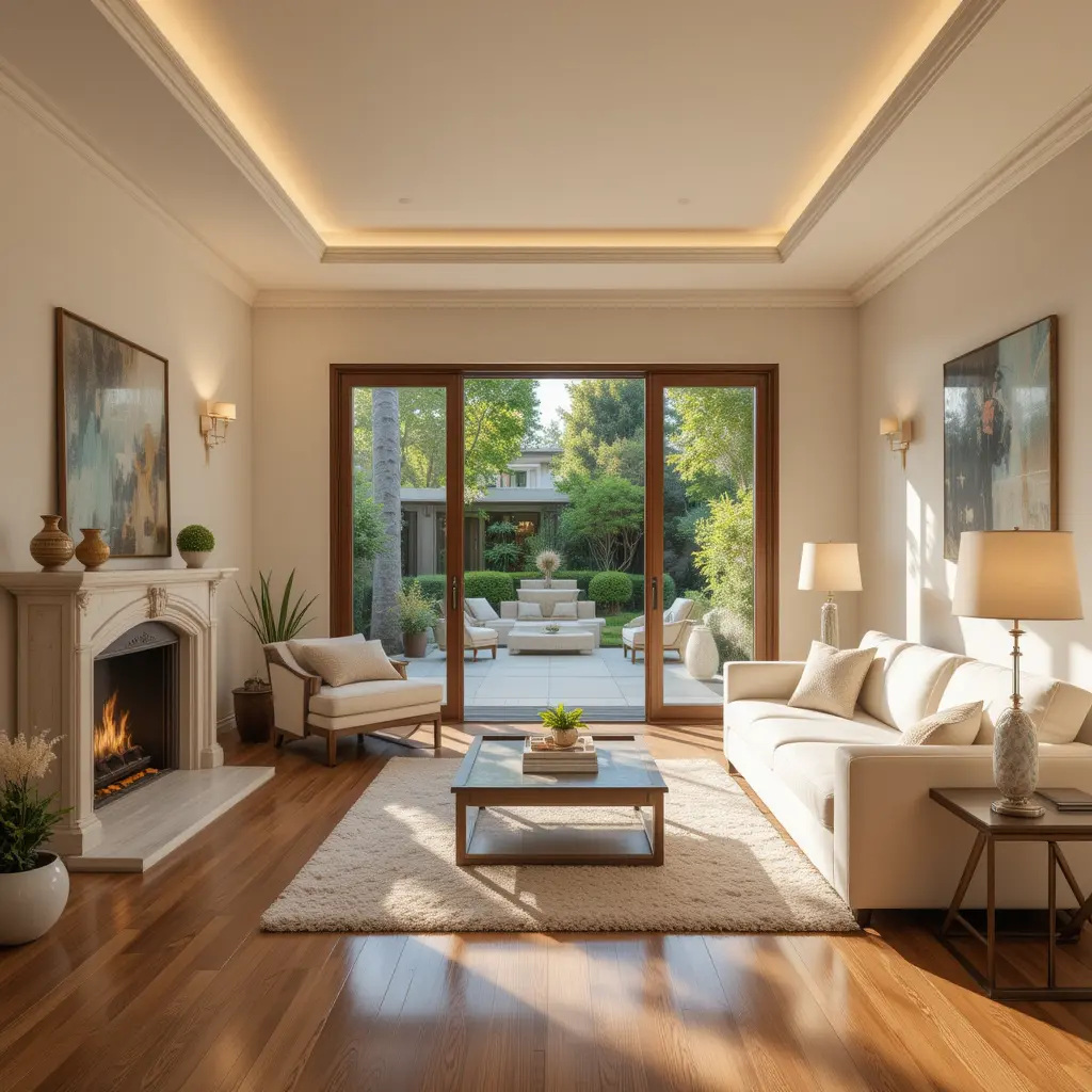 A cozy, modern villa interior